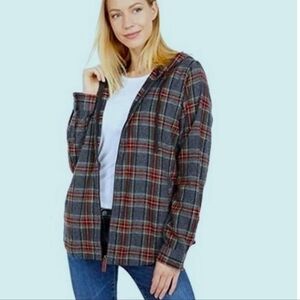 LL BEAN Gray Plaid Flannel Relaxed Zip Hoodie Shirt | SZ L
